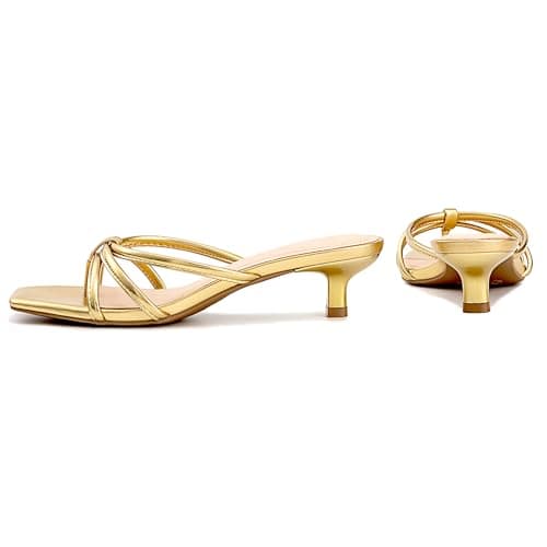 Athlefit Gold Heels for Women Strappy Flip Flop Low Kitten Heels Square Toe Dressy Party Cocktails Dance Short Thong Heeled Sandals Size 6 - Thumbnail 5