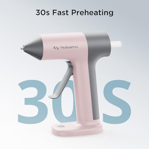 Tilswall Cordless Hot Glue Gun, 30s Fast Preheating with 2Ah Built-in Battery, Hot Melt Glue Gun with 20pcs Premius Glue Sticks, Smart Power-Off, USB-C Inputs Suitable for DIY Craft, Home Repaire Pink - Thumbnail 3