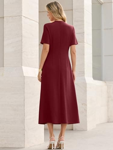ANRABESS Womens Summer Maxi Dresses Casual Short Sleeve Elegant Classy Vintage 2026 Spring Flowy Cocktail Dress 80s Outfit Dark Red Large - Thumbnail 6
