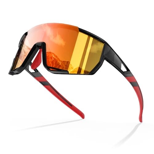 LANSWEE Polarized Sunglasses for Men, Sport Sunglasses Men,UV400 Protection for Running Fishing Driving Baseball Cycling，Bright Black/Red