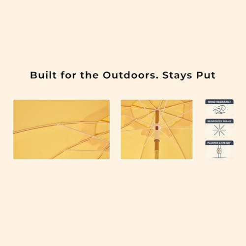 DEER LAND 6FT Patio Beach Umbrella for Outdoor, UPF 50+ Sun Shade for Patio, Backyard, Garden, Pool and Beach, Tilt Adjustable, Portable, Harbour Cypress Green, Harbour Mimosa - Thumbnail 6