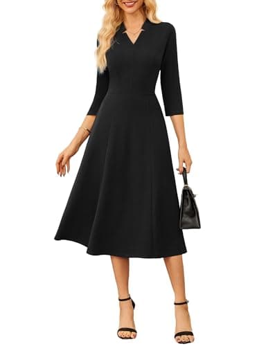 GRACE KARIN Black Dress for Women,Wear to Work Dresses,V Neck Church Dress 3/4 Sleeve Elegant with Pocket S - Image 1