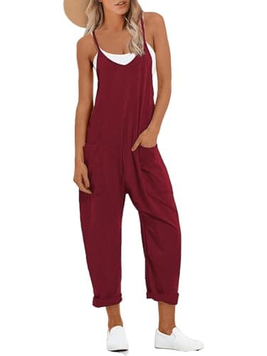 STOLKISS Women's Plus Size Causal Jumpsuits V Neck Sleeveless Baggy Overalls Stretchy Adjustable Strap Rompers with Pockets - Image 1