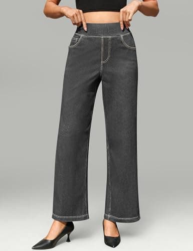 AVAMO Stretchy Jeans Wide Leg Jeans for Women Trendy Pull On High Waist Tummy Control Sweatpant Jean Denim Pants with Pockets Grey - Thumbnail 3