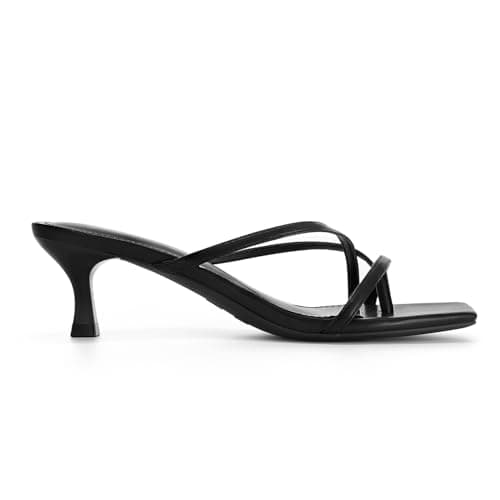 Athlefit Kitten Heels for Women Flip Flops Square Open Toe Strappy Low Heels Sexy Party Wedding Dress Thong Heeled Sandals Black Size 11 - Thumbnail 4