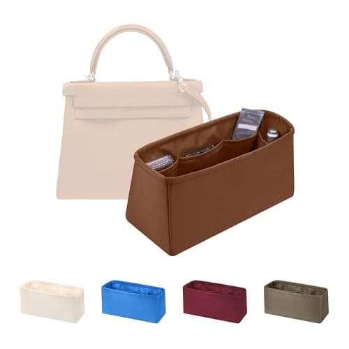 Women's Purse Organizer Insert - Satin & Lightweight Fabric with Inside Pockets, Portable for Commute, Travel, Shopping, and Evening, Multicolor Options, Fits for Kelly 28(Gold, KL28 Sellier) - Image 1