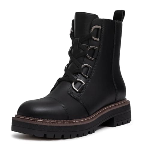 Women's Low Chunky Heel Lace-Up Platform Ankle Combat Boots Black Size 7.5