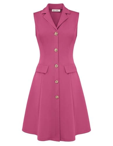 GRACE KARIN Women Summer Dress Business Work Dress Sleeveless V Neck Midi Dress Rose Red XXL - Image 1