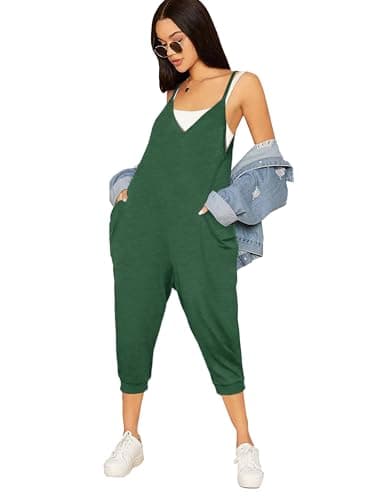 STOLKISS Women Casual Jumpsuits Deep V Neck Overalls Loose Sleeveless Adjustable Spaghetti Strap Wide Leg Rompers with Pockets - Image 1
