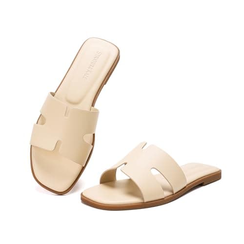 Stratuxx Kaze Open Toe Flat Dress Sandals Womens Slide Comfortable Summer Black, White, Tan Sandals for Women - Image 1
