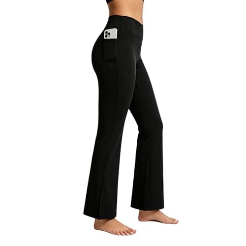 AMLEER Women's V Waist Side Split Wide Leg Yoga Leggings - High Waisted Crossover Stretchy Workout Flare Yoga Pants（Black, Small - Image 1