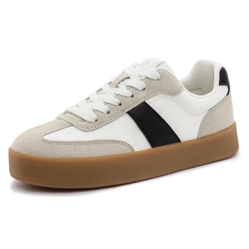 Rihero Platform Sneakers for Women Comfortable Tennis Walking Shoes Summer Retro Fashion Sneakers White Black Size 9 - Image 1