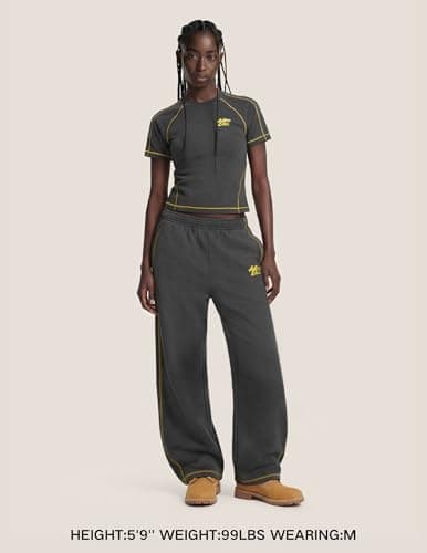 Aelfric Eden Cloud Slim Sweat Set 2 Piece Sets for Women Summer Short Sleeve Tops High Waist Baggy Barrel Pants Tracksuit Sets Dark Grey X-Small - Thumbnail 2