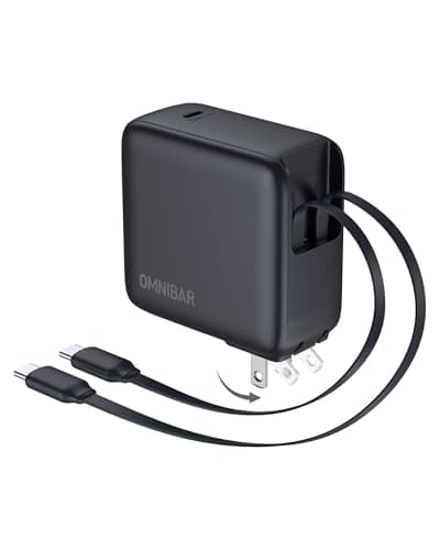 Omnibar Retractable USB C Charger, 67W 3-Port Fast Charging Block with 2 Built-in Cables & Foldable Plug, PD PPS Wall Charger for iPhone 17/16/15, Samsung Galaxy S26/S25, iPad, MacBook Air, AirPods 4 - Image 1