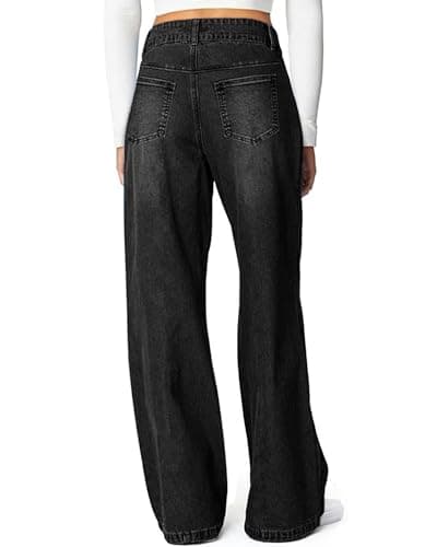 Flvsun Women's Wide Leg Jeans High Waisted Stretchy Straight Leg Jeans Trendy Seamed Front Loose Fit Denim Pants Black S - Thumbnail 3