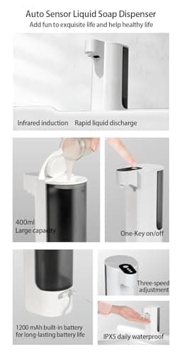Automatic Soap Dispenser Touchless Dish Soap Dispenser 13.5oz/400ml with Infrared Sensor Type-C Rechargeable Liquid Dispenser for Bathroom and Kitchen - Thumbnail 2