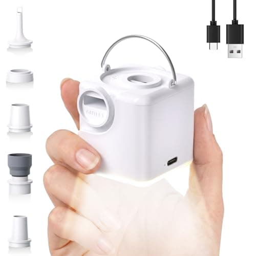 Portable Mini Air Pump for Inflatables, 4.5 kPa 2400mAh Air Mattress Pump Electric with Camping Light and 5 Nozzles, USB Rechargeable Quick Inflate Deflate for Pool Floats Camping Beach Travel - Image 1