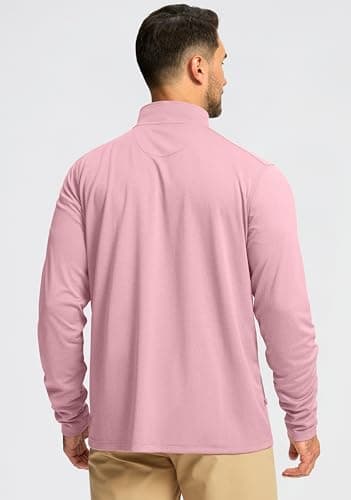 Obla Golf Quarter Zip Pullover for Men Mock Neck Sweatshirt Lightweight Sun Protection Men's Long Sleeve Golf Shirt (Pink Melange_M) - Thumbnail 3
