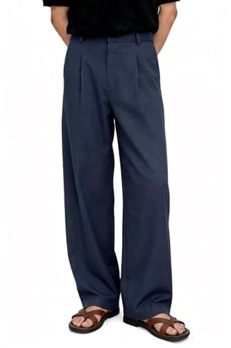 Heyfanee Linen Pants Men Casual Loose Fit Summer Beach Pants for Men Blue Lightweight 30 - Thumbnail 5