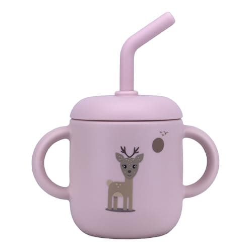 Clevakid Silicone Training Cup with Straw Easy Grip Handles for Toddlers – Soft & Spill-Proof, Dishwasher Safe | 180ML OZ (Red Rose ClevaZaal Friend) - Image 1