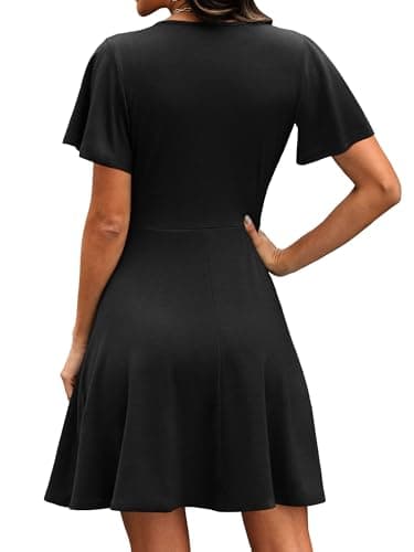 RUMIA Black Dresses for Women Summer Work Funeral Modest Graduation Semi Formal Dress Wrap V Neck Sun Dress S - Thumbnail 5