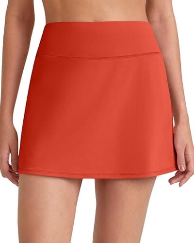 G4Free Golf Skirts for Women,Summer Soft Tennis Skorts with Pockets Ladies High Waisted Tummy Control Athletic Running Casual Short Skirt(Rust Orange,S)