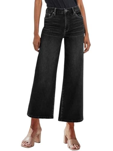 Genleck Women's Wide Leg Jeans – Trendy Cropped Loose Jeans High Waisted Stretchy Capri Denim Pants Baggy Trousers 2025 Black - Image 1