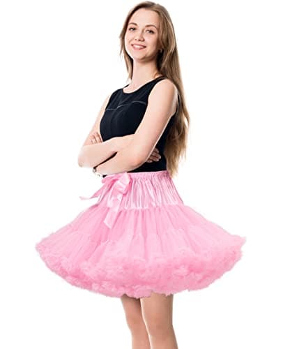 PrettyQueen Women's Tulle Petticoat 3-Layered Puffy Tutu Skirt Crinoline Underskirts for Cosplay Party Dress (Pink) - Thumbnail 3
