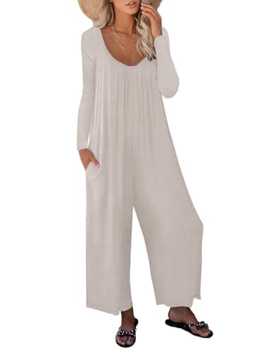 STOLKISS Woman Wide Leg Jumpsuit One Piece Loose Fit Stretchy Long Sleeve Fall Jumpsuit Wide Leg Pants Rompers with Pockets - Image 1