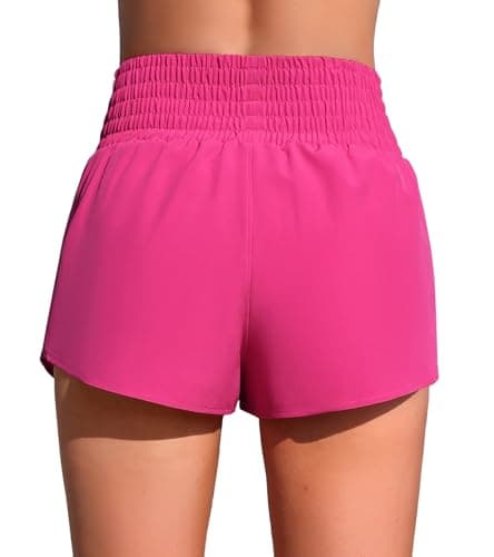 ANFILIA Women's High Waisted Swim Bottoms with Zip Pocket UPF 50+ Quick Dry Swim Shorts Tummy Control Swimsuit Shorts Rose Red - Thumbnail 5