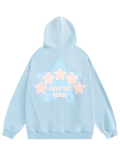 Aelfric Eden Star Hoodie Y2K Graphic Hoodies for Men Women Oversized Pullover Streetwear Hooded Sweatshirt Blue X-Large - Thumbnail 2