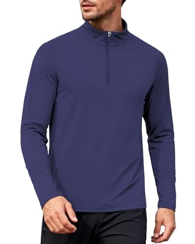 Mens Long Sleeve Shirts 1/4 Zip Pullover Sweatshirts UPF 50+ Sun Protection Wicking Moisture Dry Fit Lightweight Golf Workout Gym Running Casual Athletic Tops Navy Blue XXL - Image 1