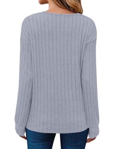 JUSTFASHIONNOW Womens V Neck Long Sleeve Shirt Fall Fashion Tunic Tops Dressy Casual Sweaters 2025 Trendy Work Blouses Outfits(Sky Blue,X-Large) - Thumbnail 5