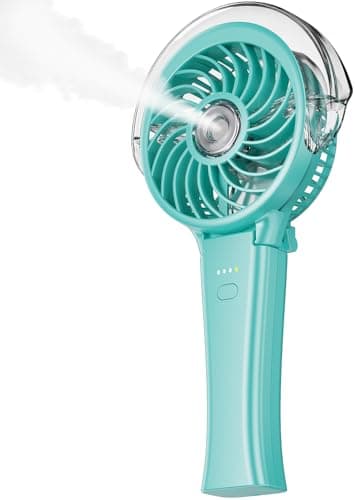 KIBEE Portable Misting Fan - 4000mAh Rechargeable, 50ml Water Tank, Foldable 180° Handheld with Mist Spray, 3-Speed Personal, Portable Charger for Travel, Outdoors, Makeup & More(Green) - Image 1