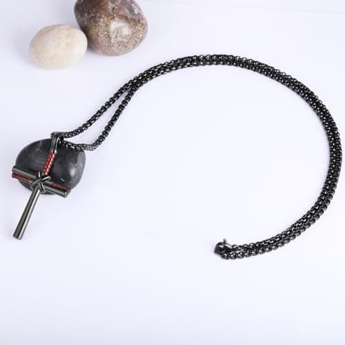 Rehoboth Stainless Steel Baseball Bat Nail Cross Pendant Necklace With 24 Inch Adjustable Black Chain for Women Men - Thumbnail 3