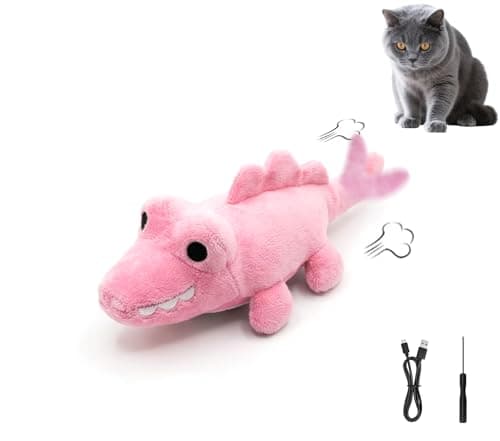 ZeLing HTL Interactive Cat Toys for Indoor Cats – Auto Moving Alligator with 360° Random Movement & Tail Wagging, Rechargeable Cat Exercise Toy with Catnip, Self-Play Fun for Bored Adult Cats-Pink