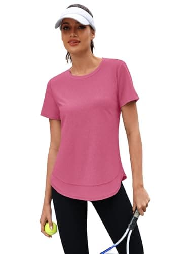3rd hill Womens Workout Tops Short Sleeve Crewneck Sports Yoga Running Shirts Quick Dry Outfits Pink M - Thumbnail 5