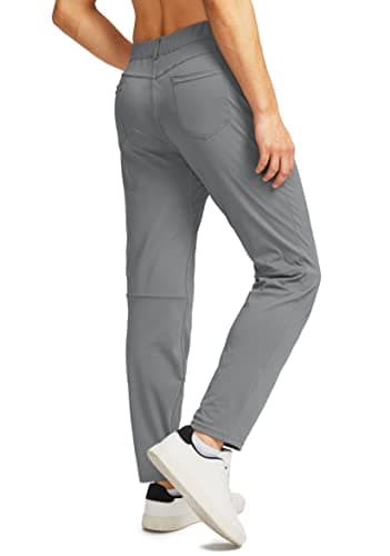 Men's Stretch Golf Pants with 6 Pockets Slim Fit Dress Pants for Men Travel Casual Work (Light Grey, L) - Thumbnail 5