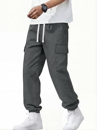 Crastimo Men Baggy Joggers Hiking Pants Elasticity Waist Drawstring Tapered Leg Chino 4 Pockets Cozy Boy Sweatpants Joggers Valentine Day Gray XXL - Thumbnail 6