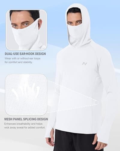 isnowood Men's UPF 50+ Fishing Sun Hoodie, UV Protection Long Sleeve Hooded Shirt with Mask for Hiking outdoor White - Thumbnail 4