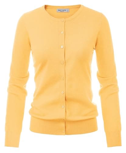 GRACE KARIN Cardigan Sweaters for Women Lightweight, Long Sleeve Cardigans, Button Down Knit Sweater Light Yellow S - Image 1