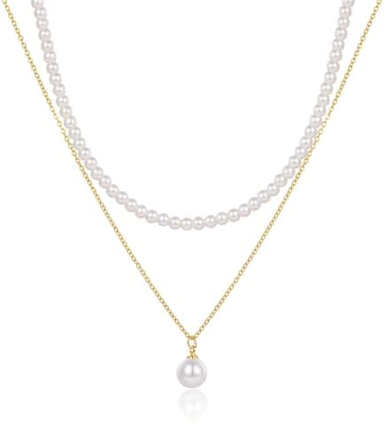 Sylph Gold Pearl Necklace for Women, 2PCS Layered Pearl Choker Necklaces Set Beach Jewelry Bride Bridesmaid Gifts for Wedding Birthday Anniversary - Image 1