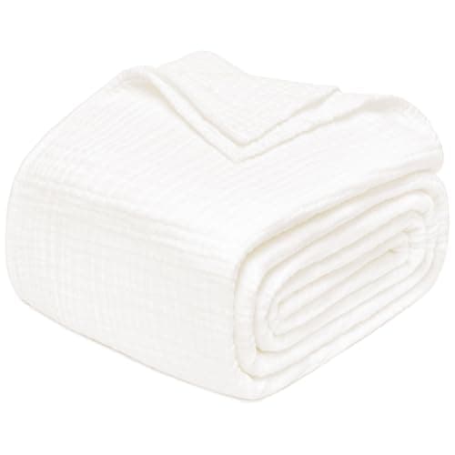 Joydeco 100% Cotton Muslin Throw Blanket for Couch Bed and Sofa, 4-Layer Lightweight and Breathable Soft Gauze Blanket for All Season, Luxury Throws Cotton Blanket Gift(White, 50"x70") - Image 1