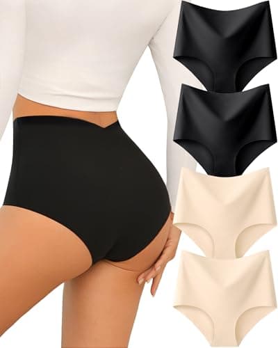 UNDER THE SEA Seamless Underwear for Women High Waisted V-shaped Back Briefs Soft No Show Womens Panties 4 Pack S - Image 1