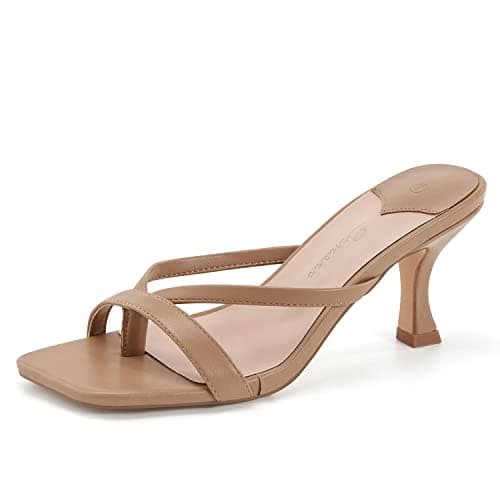 Ermonn Womens Kitten Heels Sandals Square Open Toe Thong Slides Backless Slip on Slippers Shoes - Image 1