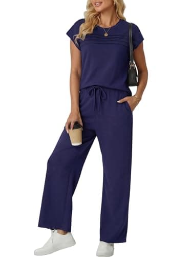 GRECERELLE Matching Sets for Women 2 Piece Summer Travel Outfit Cap Sleeve Top and Wide Leg Pants Set with Pockets Casual Lounge Vacation Airport Outfit - Image 1