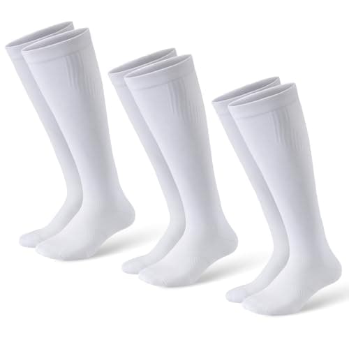 musesox Compression Socks for Women and Men,Knee High 15-20mmHg Graduated Support(3 Pairs) for Nurses,Travel,All White,Small - Image 1