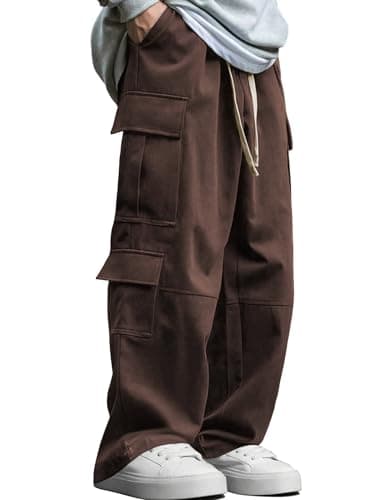 ZAFUL Mens Baggy Pants Y2K Contrast Piping Drawstring Sweatpants Fashion Unisex Oversized Cargo Pants for Men with Pockets 5-Coffee Brown XL - Image 1