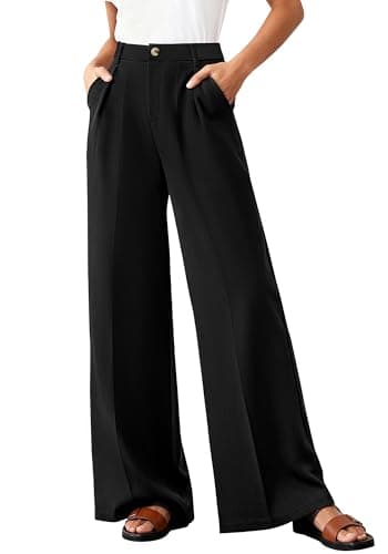 BTFBM Wide Leg Pants Woman 2026 High Waisted Button Business Casual Dressy Trousers Office Work Palazzo Pants Pockets(Black, XX-Large) - Image 1