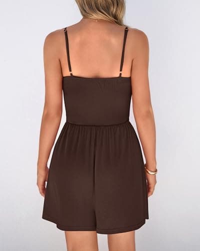BTFBM Summer Rompers For Women 2026 Casual One Piece Spaghetti Strap Sleeveless Shorts Jumpsuit Beach Vacation Outfits(Brown, XX-Large) - Thumbnail 3